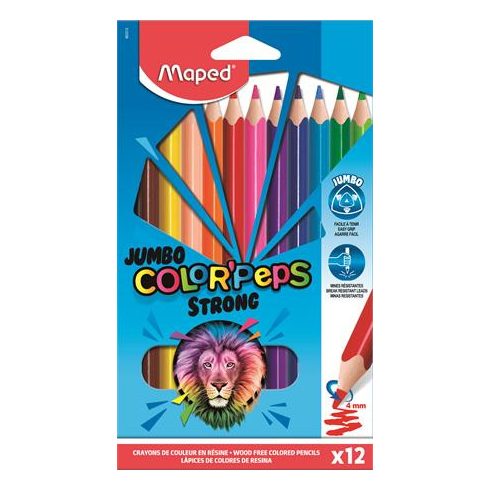 Színes ceruza készlet, háromszögletű, MAPED "Jumbo Color'Peps Strong", 12 különböző szín