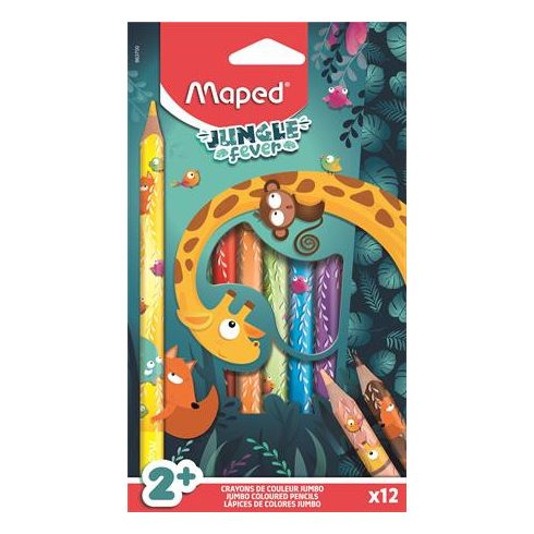 Színes ceruza készlet, vastag, MAPED "Jungle Fever", 12 különböző szín