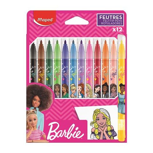 Filctoll készlet, 2,8 mm, kimosható, MAPED "Barbie", 12 különböző szín
