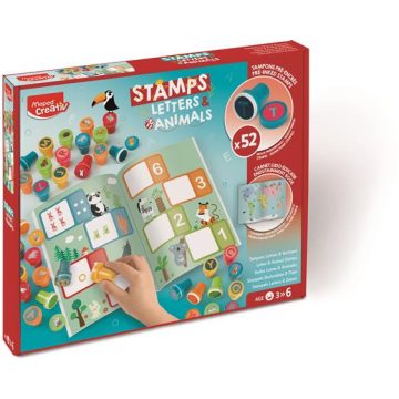   Nyomdázó készlet, foglalkoztató füzettel, MAPED CREATIV "Stamps", betűk és állatok