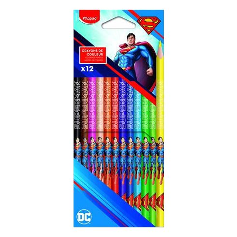 Színes ceruza készlet, háromszögletű, MAPED "Superman", 12 különböző szín