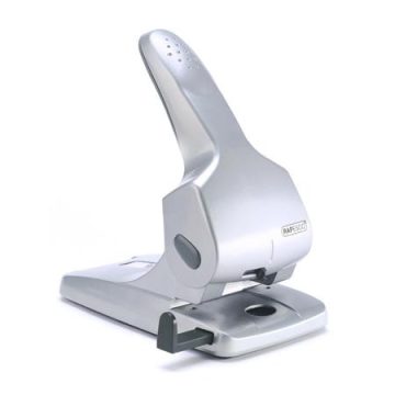   Lyukasztó, nagyteljesítményű, kétlyukú, 65 lap, fém, RAPESCO "Zero 65", ezüst