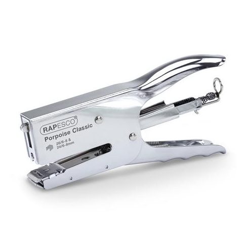 Tűzőgép, kézi, 24/6-8, 26/6-8, 45 lap, fém, RAPESCO "Porpoise", ezüst