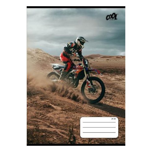 Füzet, tűzött, A5, vonalas, 32 lap, 4-8. osztály, COOL BY VICTORIA "Motocross", "21-32"