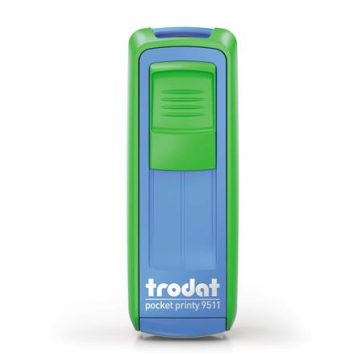   Bélyegző, TRODAT "Pocket Printy 9511", zöld-kék ház, fekete párnával