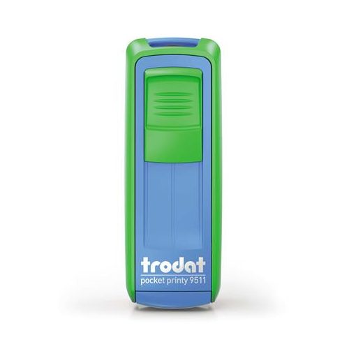 Bélyegző, TRODAT "Pocket Printy 9511", zöld-kék ház, fekete párnával