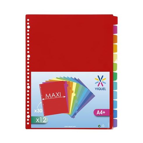 Regiszter, műanyag, A4 Maxi, 12 részes, VIQUEL