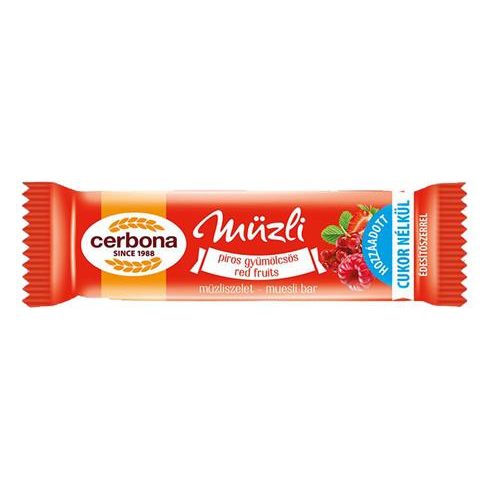 Müzliszelet, 20 g, CERBONA, piros gyümölcsös