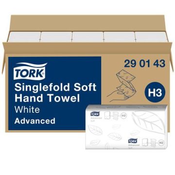   Kéztörlő, Z hajtás, 2 rétegű, 250 lap, H3 rendszer, Advanced, TORK "Singlefold", fehér