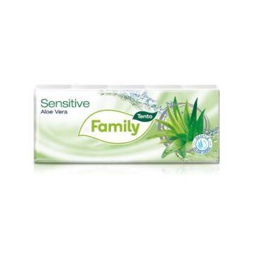   Papír zsebkendő, 3 rétegű, 10x10 db, TENTO "Family", aloe vera