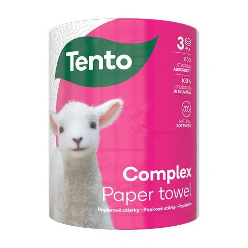 Háztartási papírtörlő, tekercses, 3 rétegű, 220 lap, TENTO "Complex", fehér