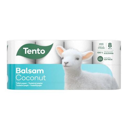 Toalettpapír, 3 rétegű, kistekercses, 8 tekercs, TENTO "Balsam Coconut", fehér