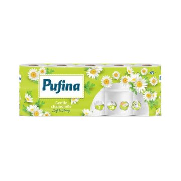   Toalettpapír, 3 rétegű, kistekercses, 10 tekercs, PUFINA "Chamomile", kamilla illattal