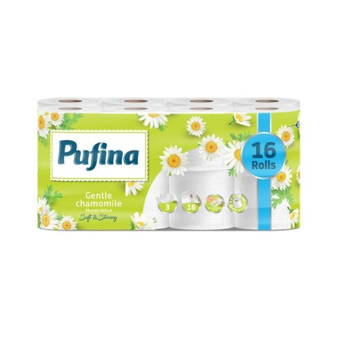 Toalettpapír, 3 rétegű, kistekercses, 16 tekercs, PUFINA "Chamomile", kamilla illattal