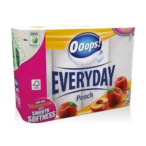 Toalettpapír, 3 rétegű, kistekercses, 24 tekercs, OOOPS "Everyday"