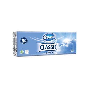   Papír zsebkendő, 3 rétegű, 10x10 db, OOOPS "Classic", sensitive