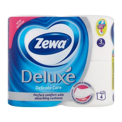 Toalettpapír, 3 rétegű, kistekercses, 4 tekercs, ZEWA "Deluxe", fehér