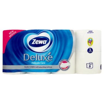   Toalettpapír, 3 rétegű, kistekercses, 8 tekercs, ZEWA "Deluxe", fehér