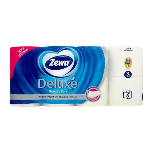Toalettpapír, 3 rétegű, kistekercses, 8 tekercs, ZEWA "Deluxe", fehér