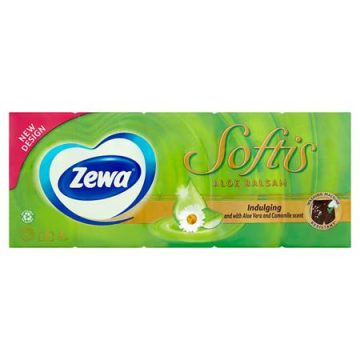   Papír zsebkendő, 4 rétegű, 10x9 db, ZEWA "Softis", aloe balsam