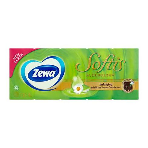 Papír zsebkendő, 4 rétegű, 10x9 db, ZEWA "Softis", aloe balsam