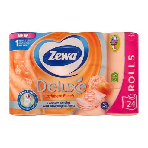 Toalettpapír, 3 rétegű, kistekercses, 24 tekercs, ZEWA "Deluxe", barack