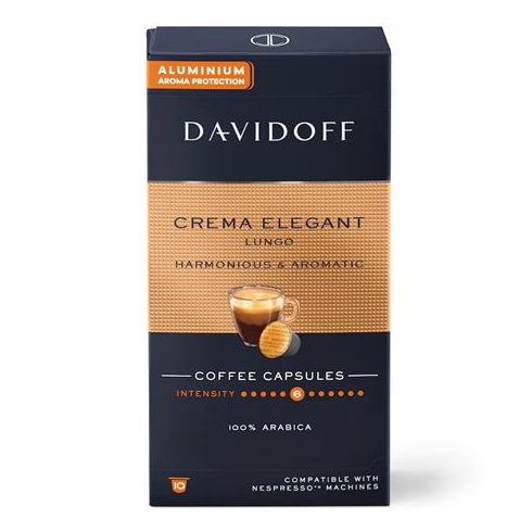 Kávékapszula, Nespresso® kompatibilis, 10 db, DAVIDOFF "Crema Elegant Lungo"