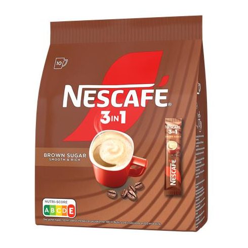 Instant kávé stick, 10x16,5 g, NESCAFÉ "3in1", barna cukorral