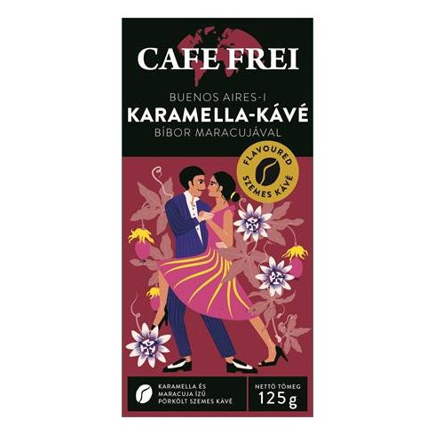 Kávé, pörkölt, szemes, 125 g, CAFE FREI "Buenos Aires-i karamella" bíbor maracujával