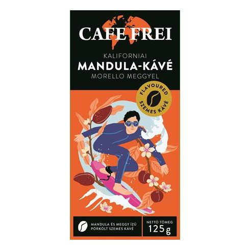 Kávé, pörkölt, szemes, 125 g, CAFE FREI "Kaliforniai mandula" morello meggyel
