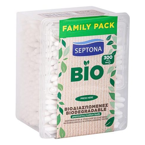 Fültisztító pálcika, biológiailag lebomló, 300 db, SEPTONA