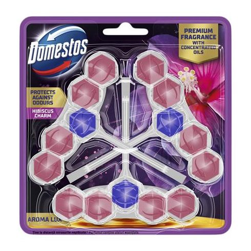 WC frissítő blokk, 3 db-os, DOMESTOS  "Aroma Lux", hibiszkusz