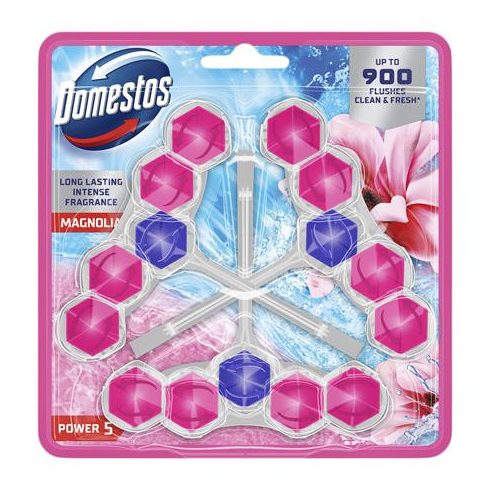 WC frissítő blokk, 3 db-os, DOMESTOS "Power 5", magnólia