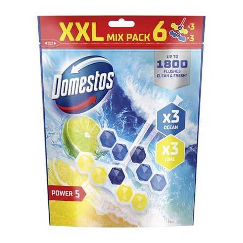WC frissítő blokk, 6 db-os, DOMESTOS "Power 5", óceán és lime