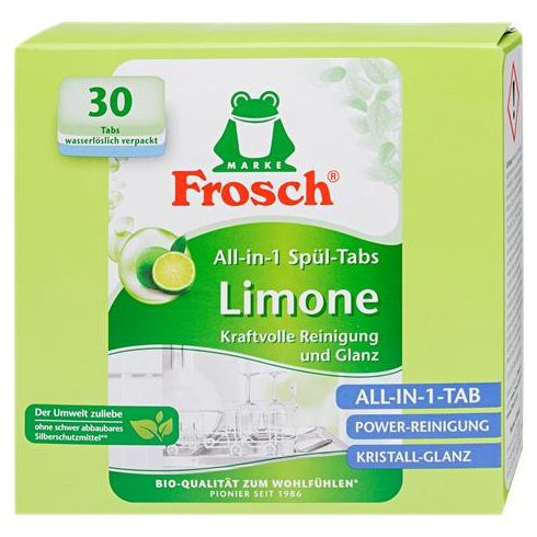 Mosogatógép tabletta, 30 db, FROSCH, zöldcitrom