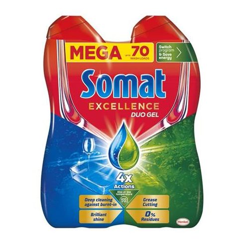 Mosogatógép mosogatógél, duo, 2x630 ml, SOMAT "Excellence Grease Cutting"