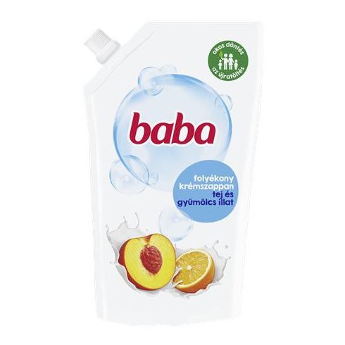 Folyékony szappan utántöltő, 0,5 l, BABA, tej és gyümölcs