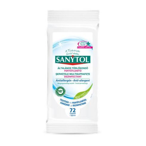 Fertőtlenítő törlőkendő, 36 db maxi/72 db standard, SANYTOL, antiallergén