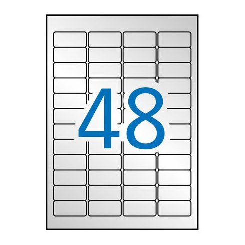 Etikett, 45,7x21,2 mm, poliészter, időjárásálló, kerekített sarkú, APLI, ezüst, 960 etikett/csomag