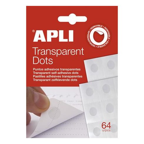 Ragasztókorong, eltávolítható, APLI "Transparent Dots", átlátszó