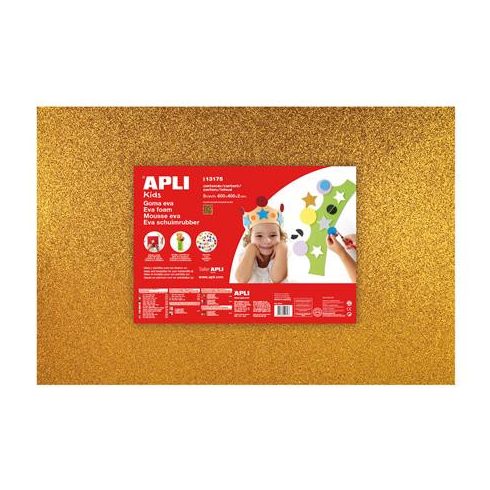 Moosgumi, 400x600 mm, glitteres, APLI Kids "Eva Sheets", arany