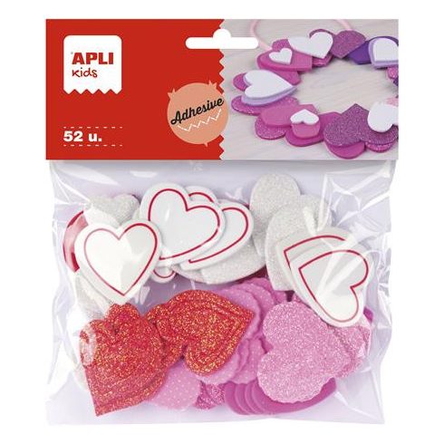 Moosgumi, öntapadó, szívek, APLI Kids "Eva Sheets", vegyes színek