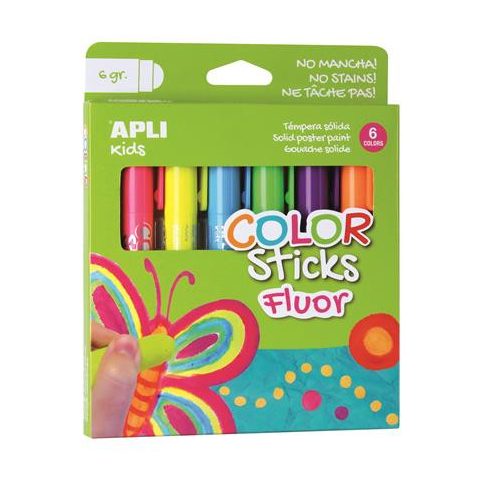 Tempera kréta készlet, APLI Kids "Color Sticks Fluor", 6 fluoreszkáló szín