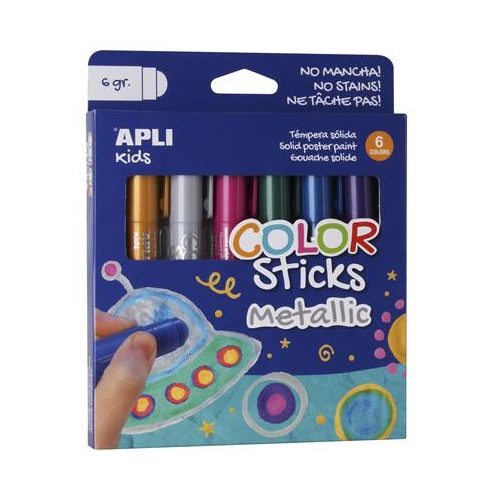 Tempera kréta készlet, APLI Kids "Color Sticks Metallic", 6 különböző metál szín