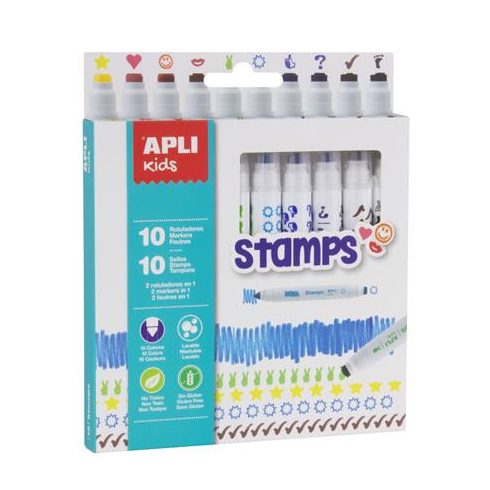 Filctoll készlet, nyomda, APLI Kids "Markers Duo Stamps", 10 különböző szín és minta