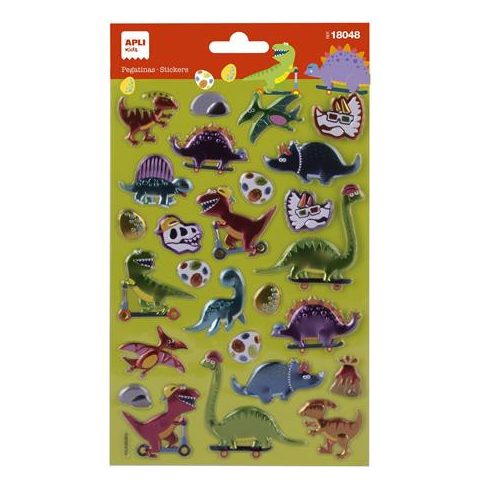 Matrica, fémes hatású, APLI Kids "Stickers", dínó