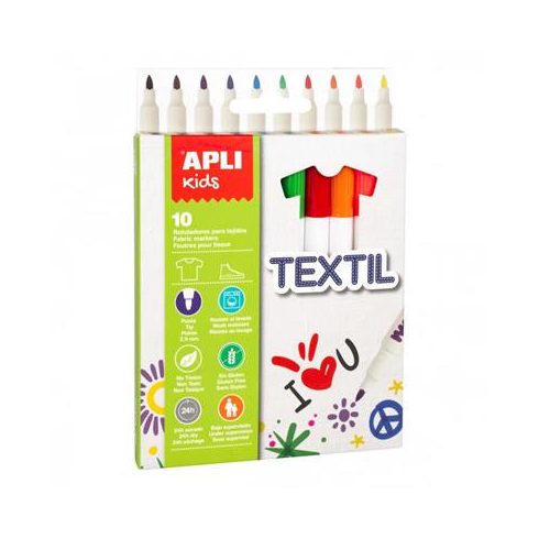 Textilfilc, 2,9 mm, APLI Kids "Markers Textil", 10 különböző szín