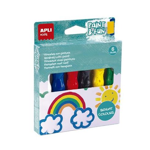 Tempera készlet, ecsetvégű tubusban, APLI Kids "Paint&Fun", 6 különböző szín