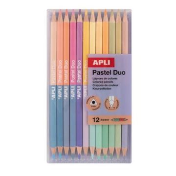   Színes ceruza készlet, kétvégű, háromszögletű, APLI "Pastel Duo", 24 különböző pasztel  szín