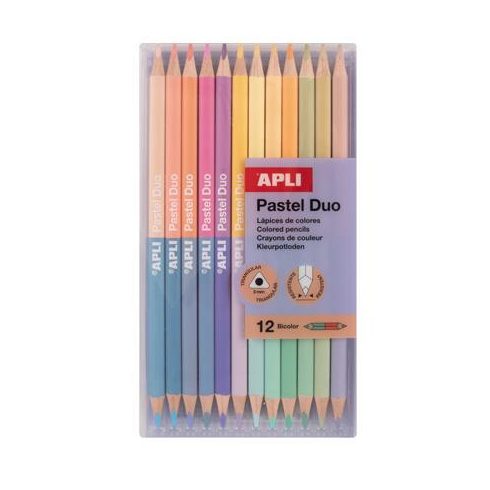 Színes ceruza készlet, kétvégű, háromszögletű, APLI "Pastel Duo", 24 különböző pasztel  szín